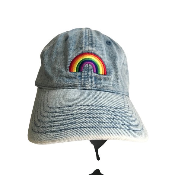 wild fable Accessories - Stonewashed Denim Rainbow Pride Distressed Strapback  Cap Hat Lid Trucker